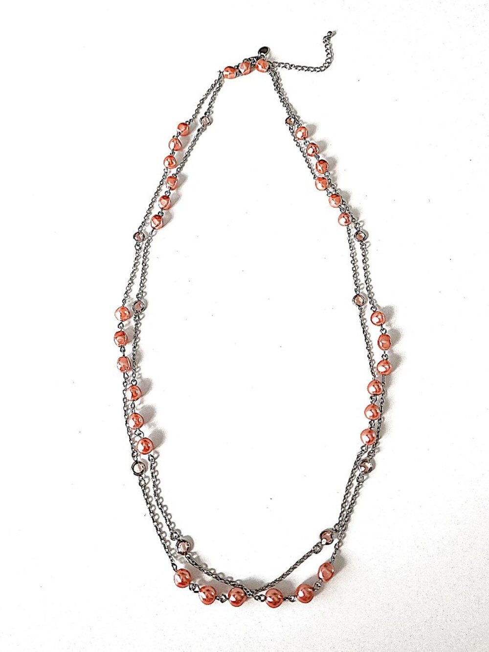 Lia Sophia Sparkling Rose long silver-tone & pink faux pearl necklace